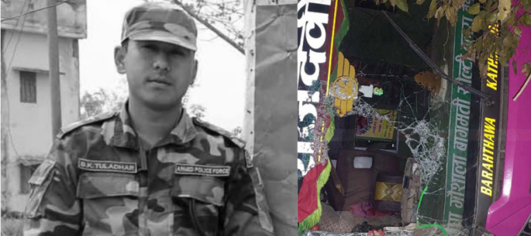 अनियन्त्रित भएको बस पल्टिँदा ड्युटीमा रहेका शसस्त्र प्रहरी निरीक्षकको मृत्यु